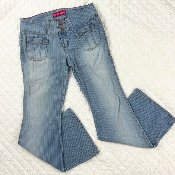 Glo Y2k Flared Jeans Light Wash Ribbed - Picture 1 of 7
